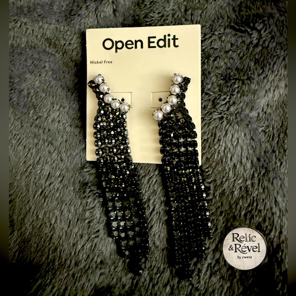Open Edit Faux Pearl & Crystal Fringe Drop Earrings